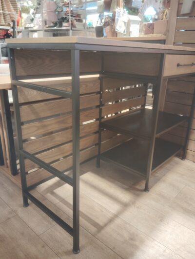 LOWYA キッチン収納 メンズライク ヴィンテージ調 スチール 木製 異素材 キッチンカウンター 3