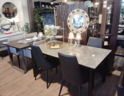 松田家具 GT-1500 関家具 トット 強化ガラス 大理石風 クリスタルトップ ダイニング5点セット