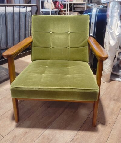 カリモク60 モダン 和モダン レトロ家具 モケットグリーン 1シーター Kチェア リビングテーブル 4