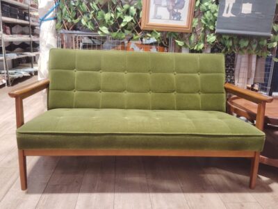 カリモク60 モケットグリーン レトロ家具 2人掛け Kチェア 2シーターソファ 1