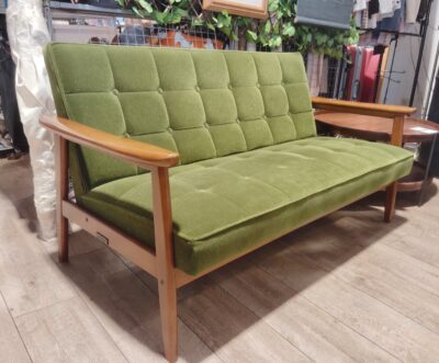 カリモク60 モケットグリーン レトロ家具 2人掛け Kチェア 2シーターソファ 2