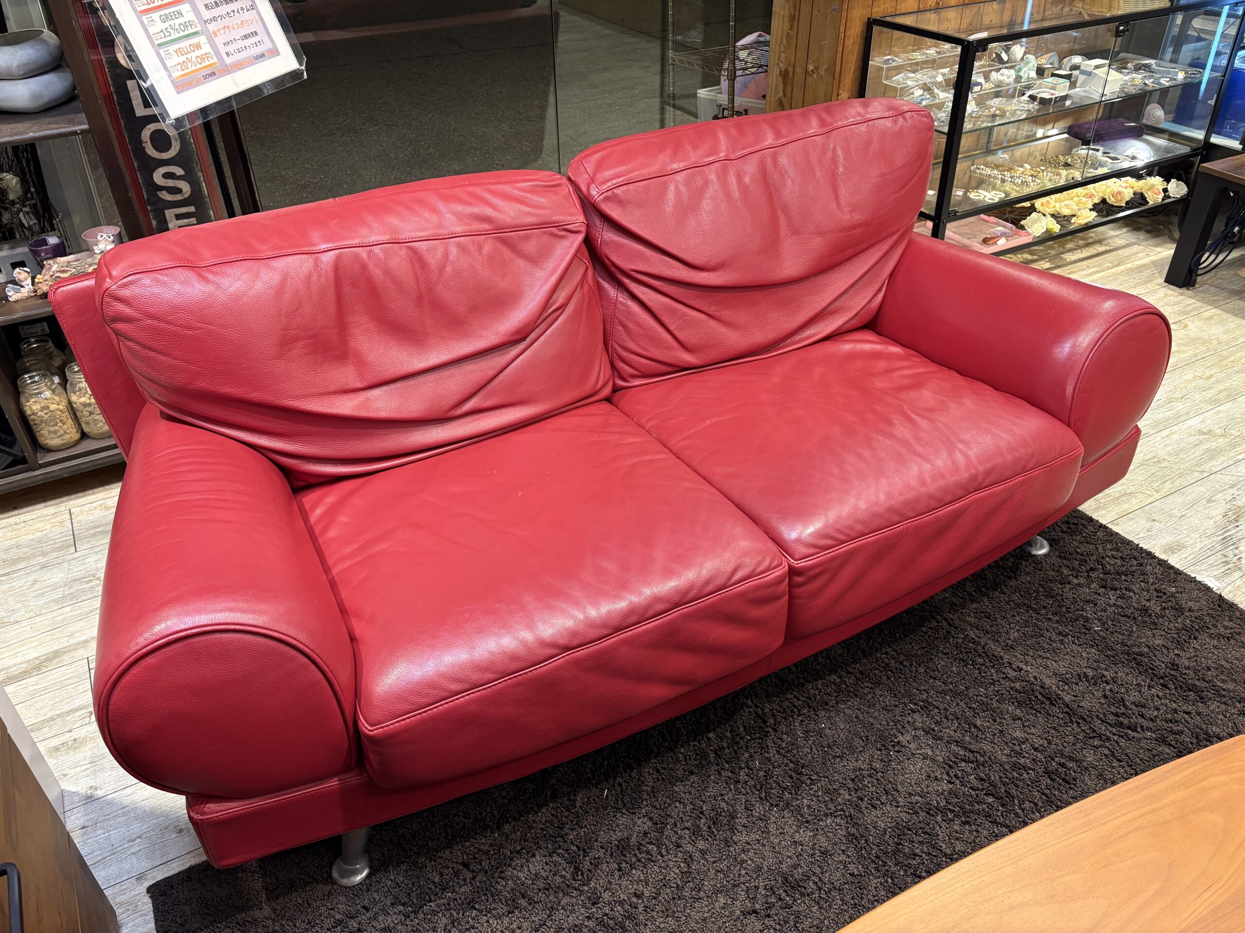 中古品】 レザーソファ ACTUS アクタス ギャラリーM 2人掛け レッド