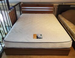 ワイドダブルベッド　ワイドダブルサイズ　大型　ベッドセット　ベッド　ベッドフレーム　収納付き　引き出し収納　照明付き　コンセント付き　2口コンセント　アンネルベッド　ポケットコイルマットレス　ハニカム配列　両面仕様　ダークブラウン　ウォールナットカラー　カジュアル　モダン　インダストリアル　リサイクルショップ　再良市場　天白　名東　昭和　千種　瑞穂　緑　日進　豊明　東郷　おススメ　オススメ お洒落　オシャレ　中古