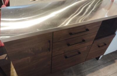 キッチン家具 ブラウン系 作業台 家電収納 木目調デザイン ステンレス天板 キッチンカウンター  3