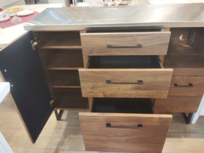 キッチン家具 ブラウン系 作業台 家電収納 木目調デザイン ステンレス天板 キッチンカウンター  4