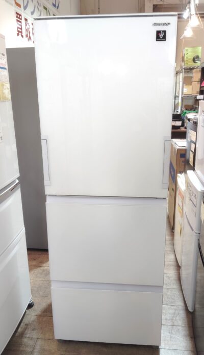 SHARP 2022年製 SJ-GE35H-W ピュアホワイト プラズマクラスター どっちもドア ガラストップ 350L 3ドア 冷蔵庫 7