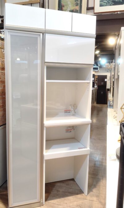 AYANO CRAFT 綾野製作所 幅100 上棚付き プッシュ扉 鏡面仕上げ ホワイト 食器棚 家電収納 レンジボード 6