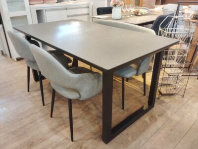 ダイニングセット 石調 スチール脚 幅150 アームチェア アームベンチ メラミン調天板 コンクリ模様 スタイリッシュ ダイニング4点セット 食卓セット 1