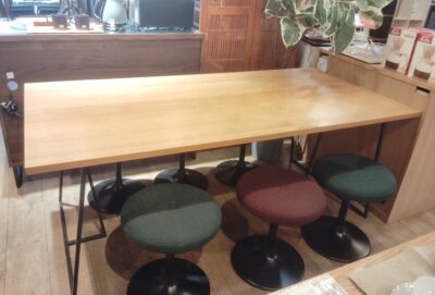 ナガノインテリア DT605 ホワイトオーク材 オイル仕上げ 日本製 6人掛け 回転チェア アイアン脚 ダイニング7点セット 