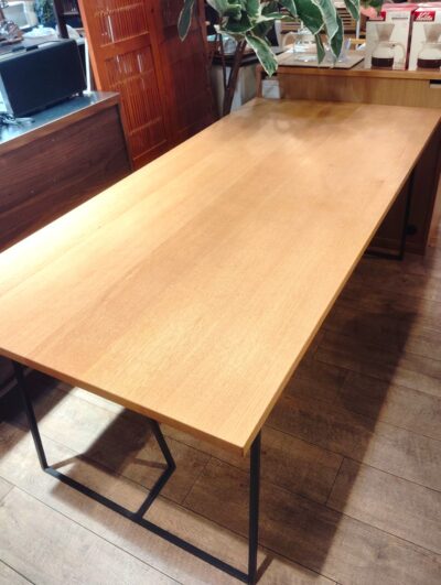 ナガノインテリア DT605 ホワイトオーク材 オイル仕上げ 日本製 6人掛け 回転チェア アイアン脚 ダイニング7点セット 1