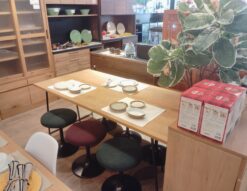 ナガノインテリア DT605 ホワイトオーク材 オイル仕上げ 日本製 6人掛け 回転チェア アイアン脚 ダイニング7点セット 6