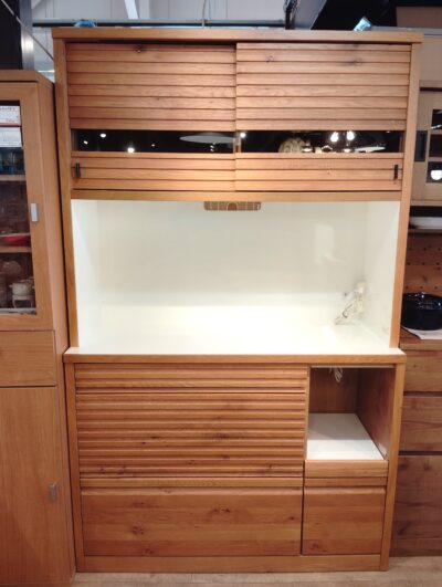 河口家具 国産 ナチュラル ホワイト モイス モダン 非透過性ガラス キッチンボード 1