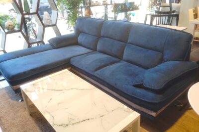 【展示品★】大型ソファ ファブリック L字型 ツートンカラー ブルー 右カウチ カウチソファ 1