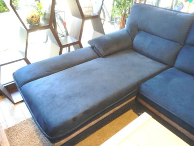 【展示品★】大型ソファ ファブリック L字型 ツートンカラー ブルー 右カウチ カウチソファ 3