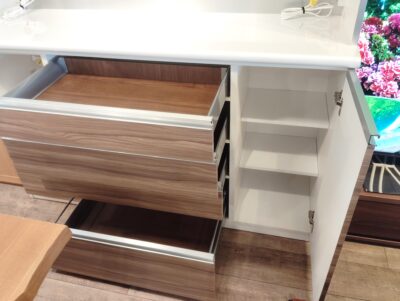 古賀家具 Premium プレミアム Lタイプ Hettich イノテックレール 木目調 ブラウン系 キッチンボード レンジボード 5