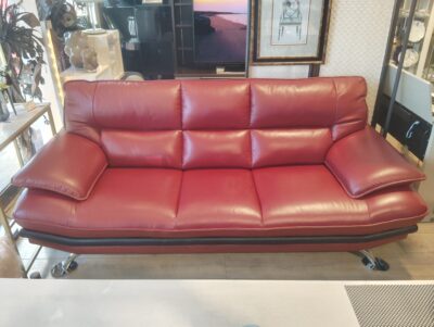 リビング家具 本革 一部合革 スチール脚 レッド ハイバック 3シーターソファ ニトリ NITORI ロゾ4 1