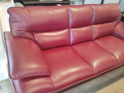 リビング家具 本革 一部合革 スチール脚 レッド ハイバック 3シーターソファ ニトリ NITORI ロゾ4 3