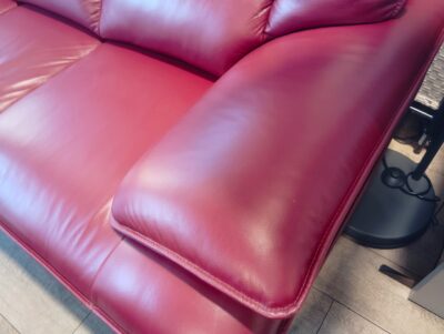 リビング家具 本革 一部合革 スチール脚 レッド ハイバック 3シーターソファ ニトリ NITORI ロゾ4 4