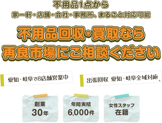 引っ越し・大掃除・買い替えで持て余している不用品を回収・買取して欲しい方　お悩みなら再良市場にご相談ください